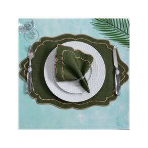 Jogo Americano Realeza 4 Peças Para Mesa De 2 Lugares Verde Bordado Dourado