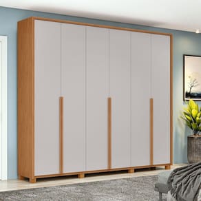 Guarda-roupa 6 Portas 4 Gavetas 100% Mdf com Pés Style Amêndoa Clean/Off White