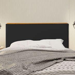 Cabeceira Cama Box Queen 1,60m Estofada Detalhe em Madeira Java Veludo Preto