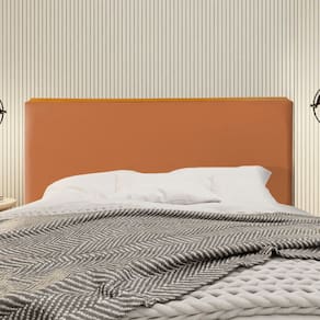 Cabeceira Cama Box Queen 1,60m Estofada Detalhe em Madeira Java Veludo Terracota