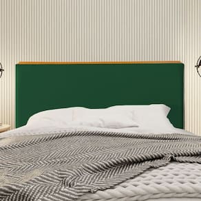 Cabeceira Cama Box King 1,93m Estofada Detalhe em Madeira Java Veludo Verde