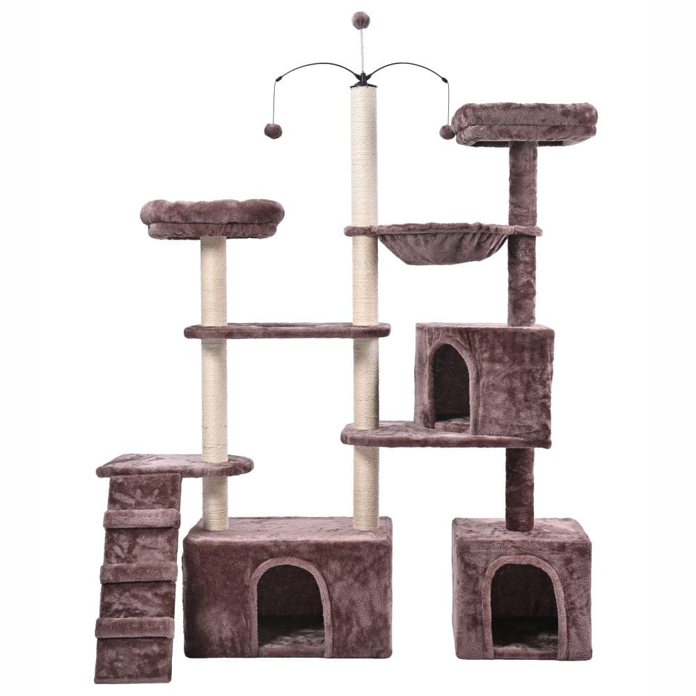 Arranhador de gato grande, luxuoso, ajustável, multifuncional com casas, camas, cesto, poleiros e brinquedo giratório
