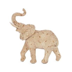 Escultura Decorativa Elefante Bege em Poliresina C/Acabamento Artificial de Palha 26x25cm Mart