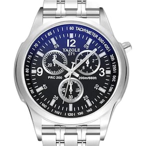 Relógio Masculino Yazole 271 Aço Inox Fundo Azulado