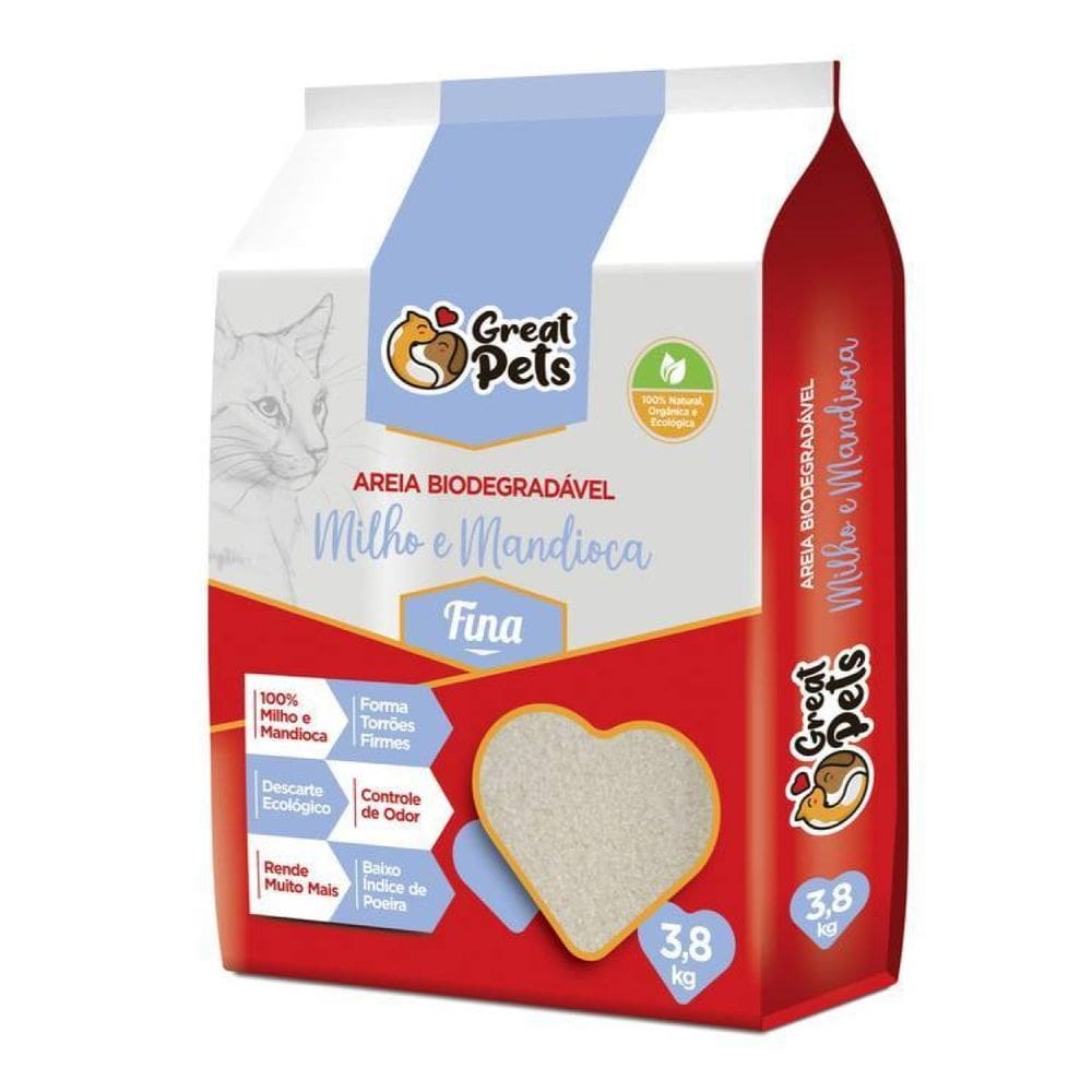 Areia Biodegradável Para Gatos 3,8Kg Milho e Mandioca Fina