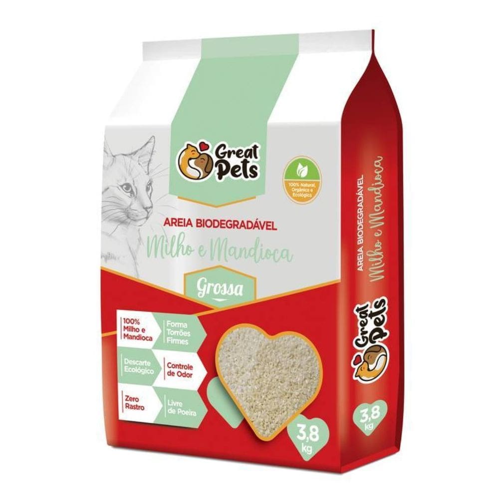 Areia Biodegradável P/ Gatos 3,8Kg Milho e Mandioca Grossa