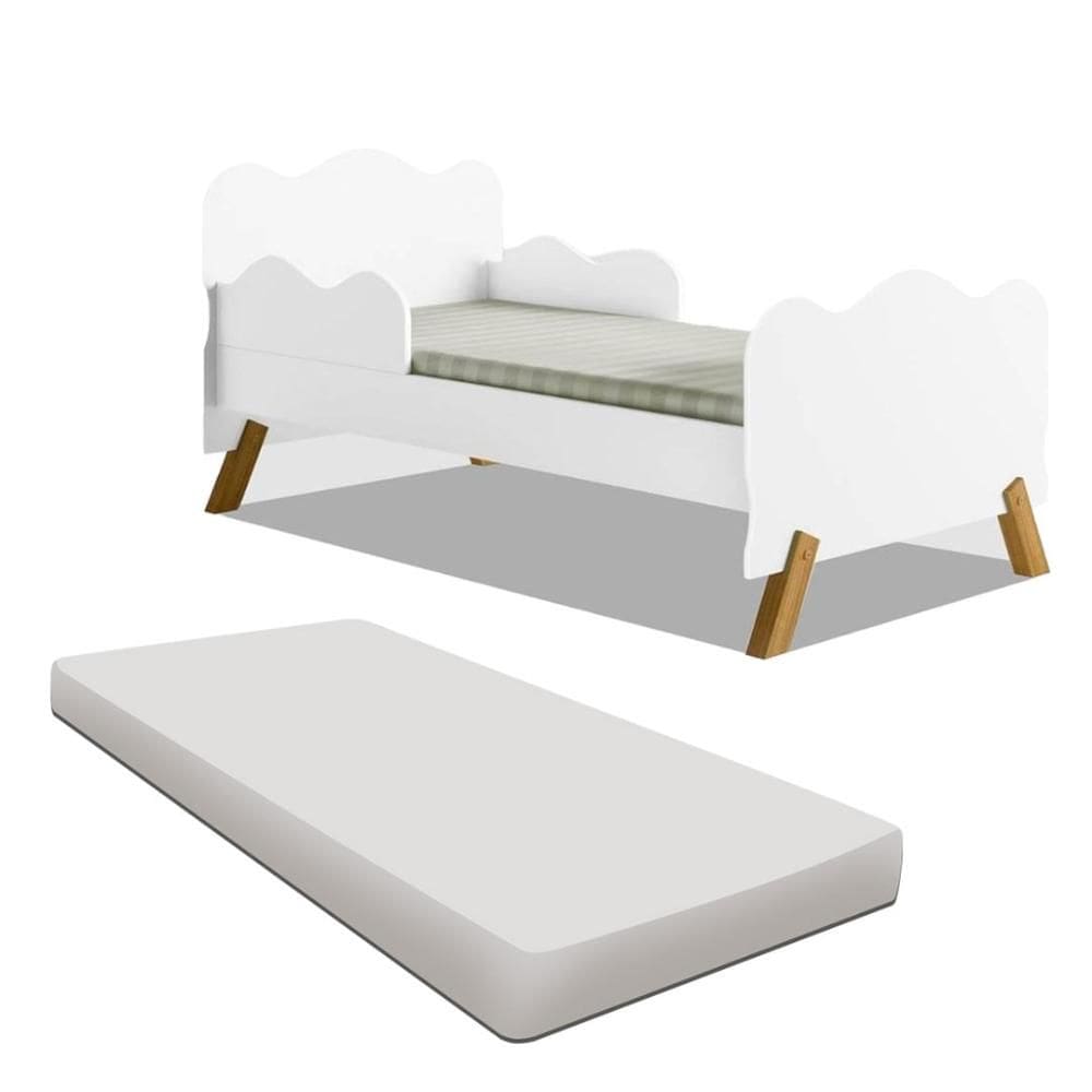 Cama Nuvem Com Colchão Infantil Pés Madeira Maciça Shop JM