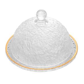 Queijeira de Cristal Martelado com Tampa e Fio de Ouro Petra