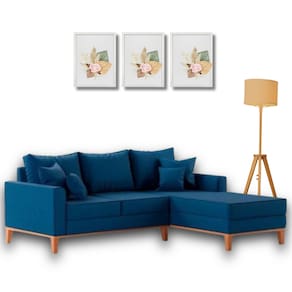 Sofá Beny com Chaise Direita, 2,00x1,40m, 3 Lugares, Linho, Base em Madeira.