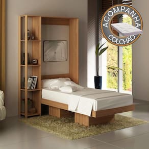 Cama Articulada Solteiro 4 Prateleiras 2 Nichos CM8013 Amêndoa Tecnomobili + Colchão Ortobom