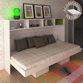 Cama Articulada Horizontal Solteiro com Nichos CM8020 Branco Tecnomobili + Colchão Ortobom