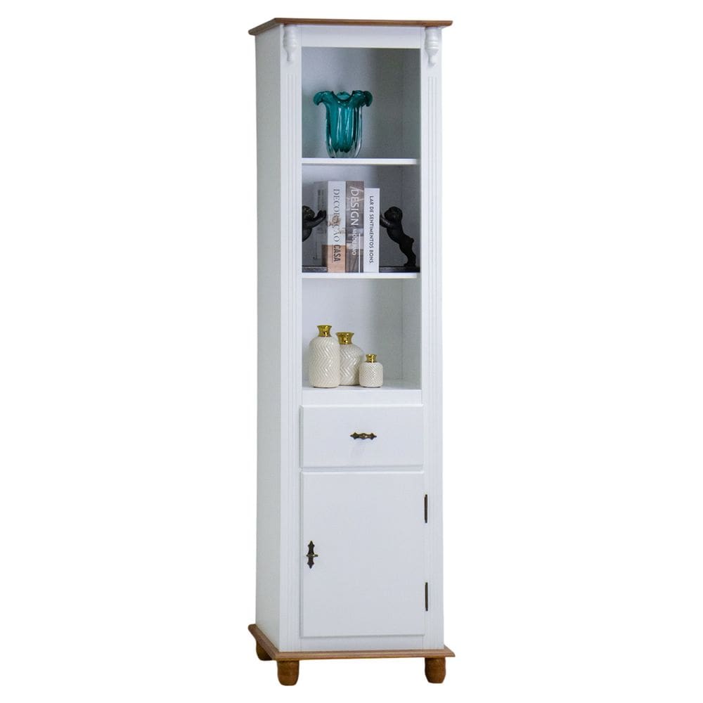 Estante Torre 02 Prateleiras 1 Gaveta 1 Porta Pés Luiz XV 50104 - Branco/Imbuia Glazer