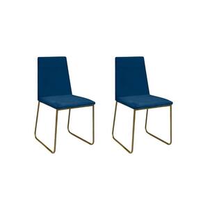 Kit 2 Cadeiras De Jantar Cozinha Industrial Lexa Veludo Élpis Móveis Azul Marinho Dourada