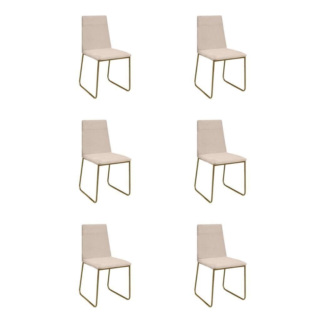 Kit 6 Cadeiras De Jantar Cozinha Industrial Lexa Veludo Élpis Móveis Bege Dourada