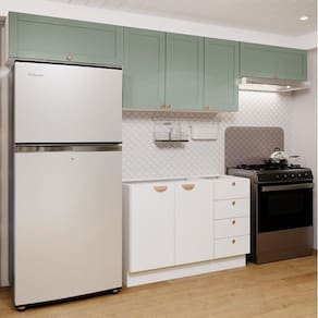 Cozinha Modulada 4 Peças 3 Aéreos 1 Balcão Arizona Cabecasa Madeiramadeira Branco/Menta