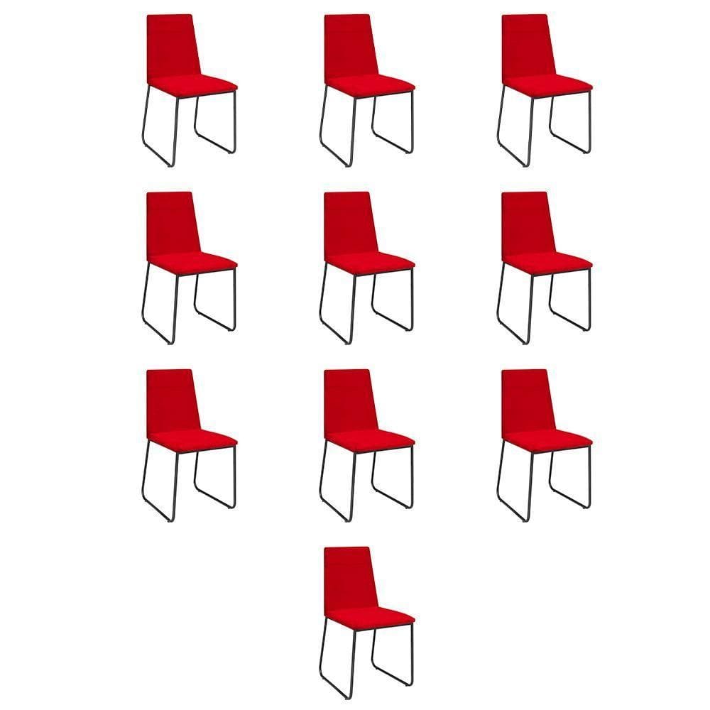 Kit 10 Cadeiras De Jantar Cozinha Industrial Lexa Veludo Élpis Móveis Vermelho Preta