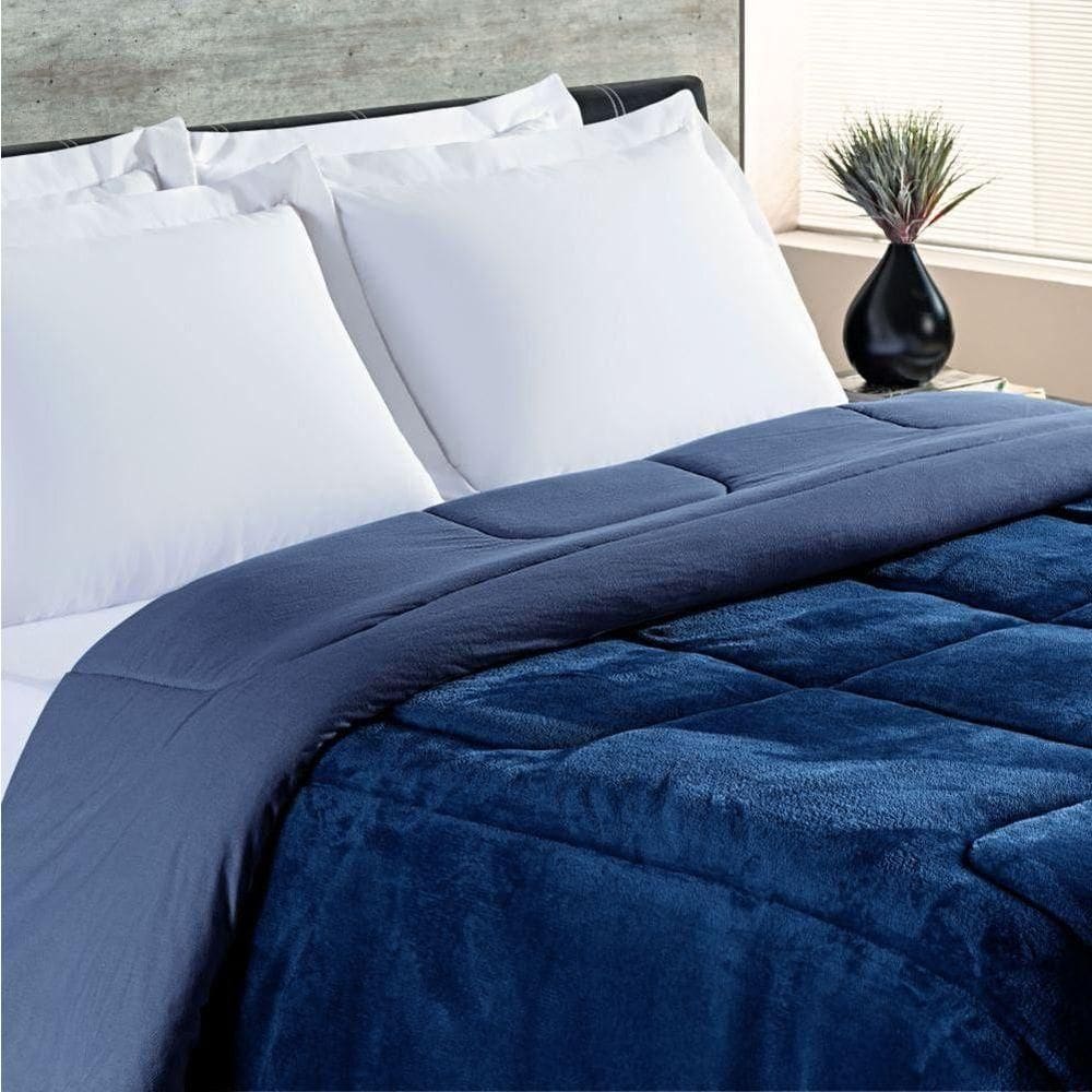 Coberdrom Casal Dupla Face Malha Algodão-mantinha 1 Peça - Marinho