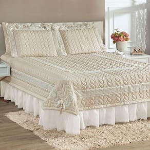 Colcha Queen Romantica Micropercal 200 Fios 5 Peças - Palha