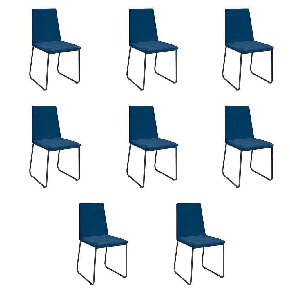 Kit 8 Cadeiras De Jantar Cozinha Industrial Lexa Veludo Élpis Móveis Azul Marinho Preta