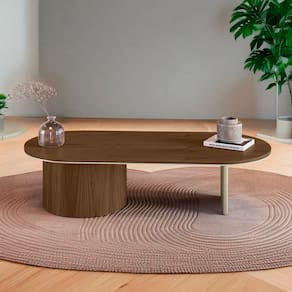 Mesa de Centro Ipê em Madeira Maciça Castanho Metal Champagne