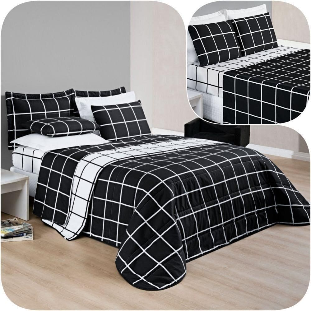 Kit Cobre Leito Solteiro Dustin 200 Fios Com Jogo De Lençol - 5 Peças Preto