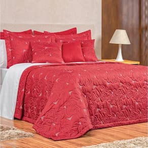 Cobre Leito Vilena King Micropercal 180 Fios Bordado 3 Peças - Vermelho
