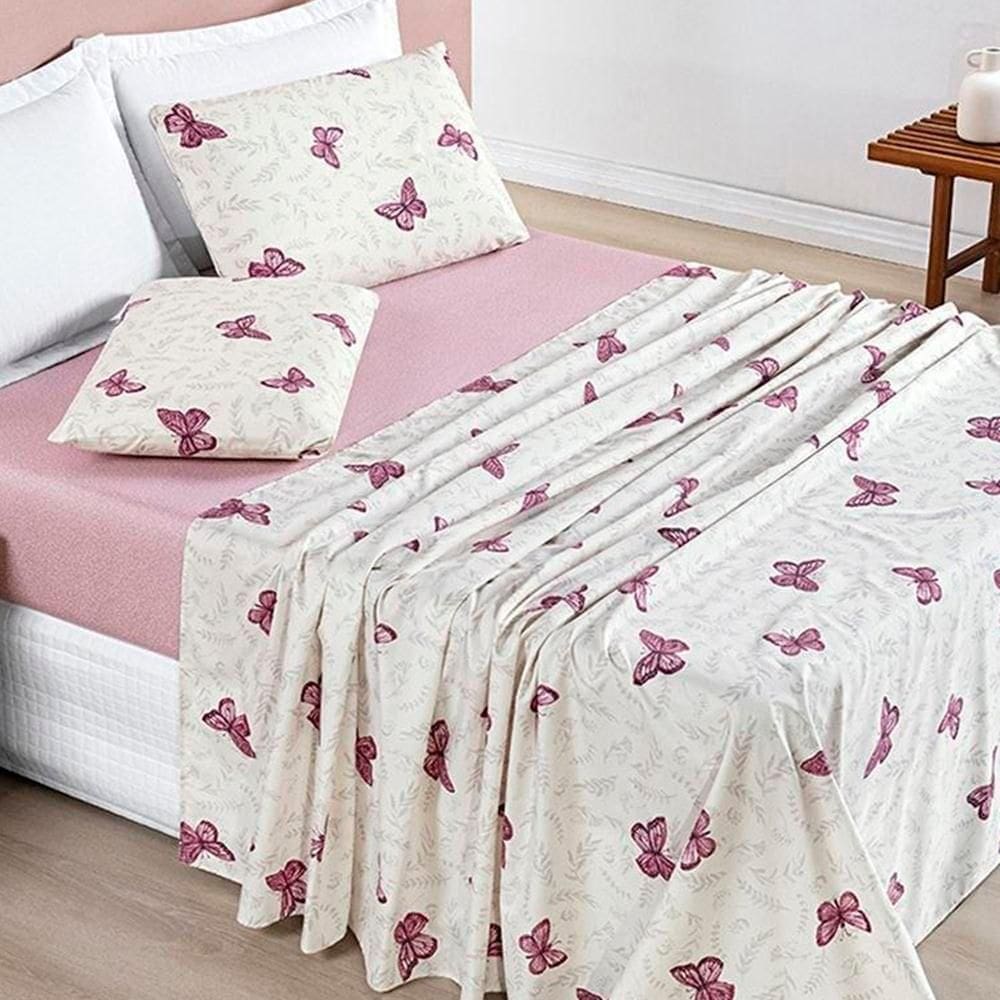 Jogo De Lençol King Avere 200 Fios Estampado 4 Peças Cor Borboletas