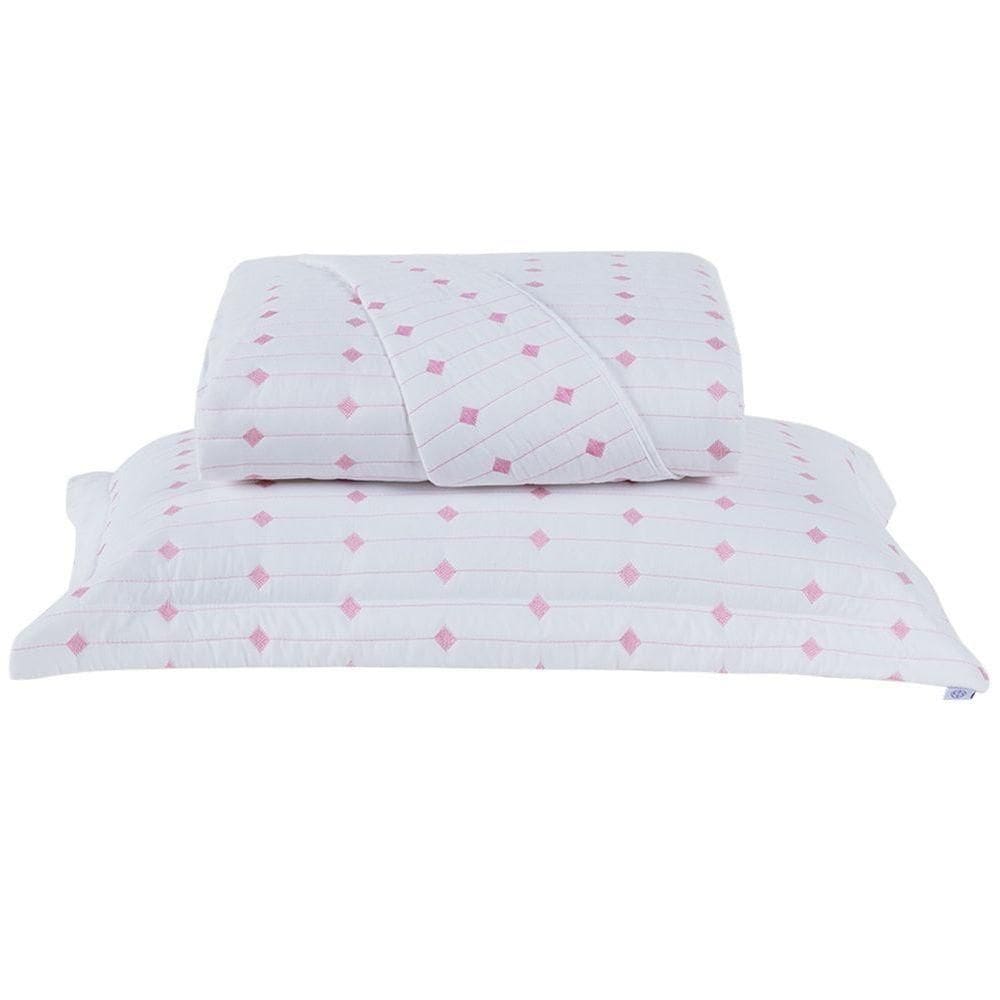 Cobre Leito Solteiro Decor Bordado 200 Fios 2 Peças - Branco-pink