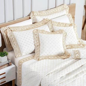 Cobre Leito Casal Padrão Royale Percal 200 Fios Algodão 6 Peças - Off White