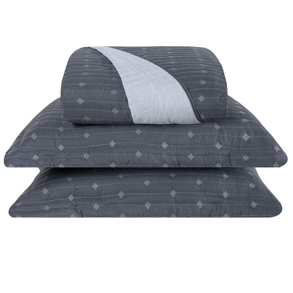 Cobre Leito King Decor Bordado 200 Fios 3 Peças - Grafite