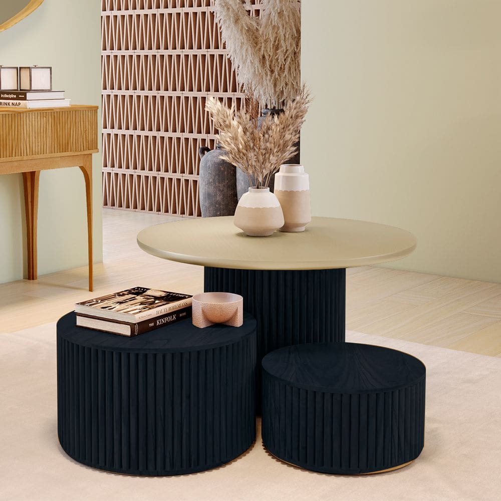 Kit 3 Mesas Decorativas Lua em Madeira Maciça - Ébano