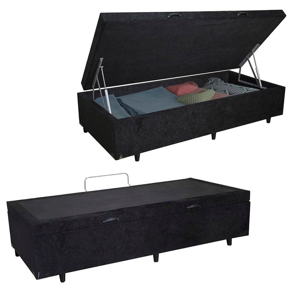 Cama Box Baú Solteiro Suede Serene Preto 88x188x44