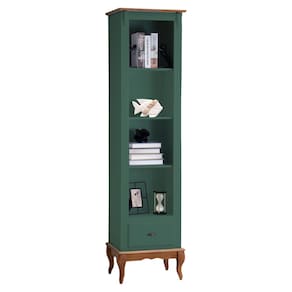 Estante Torre 03 Prateleiras 1 Gaveta Pés Luiz XV 60101 - Verde Musgo/Imbuia Glazer