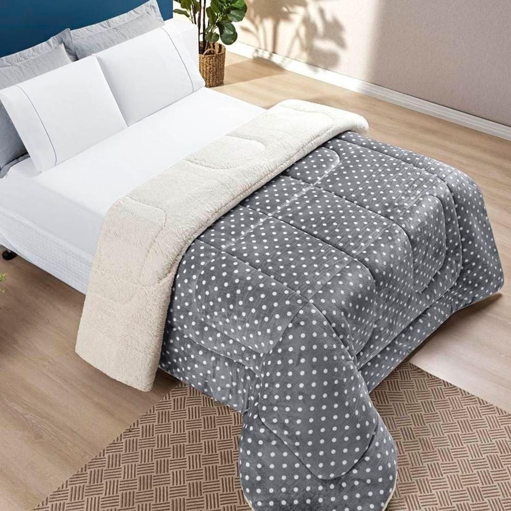 Edredom King Coberdrom Sherpa/mantinha Petit Poa 1 Peça - Cinza