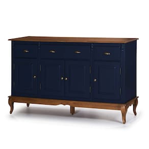 Balcão Buffet 4 Portas 3 Gavetas 60805 Hannover Linz Móveis - Azul Petróleo/Imbuia Glazer