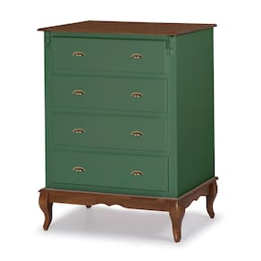 Cômoda de Madeira 4 Gavetas Pés Luiz XV 60816 Hannover Linz Móveis - Verde Musgo/Imbuia Glazer