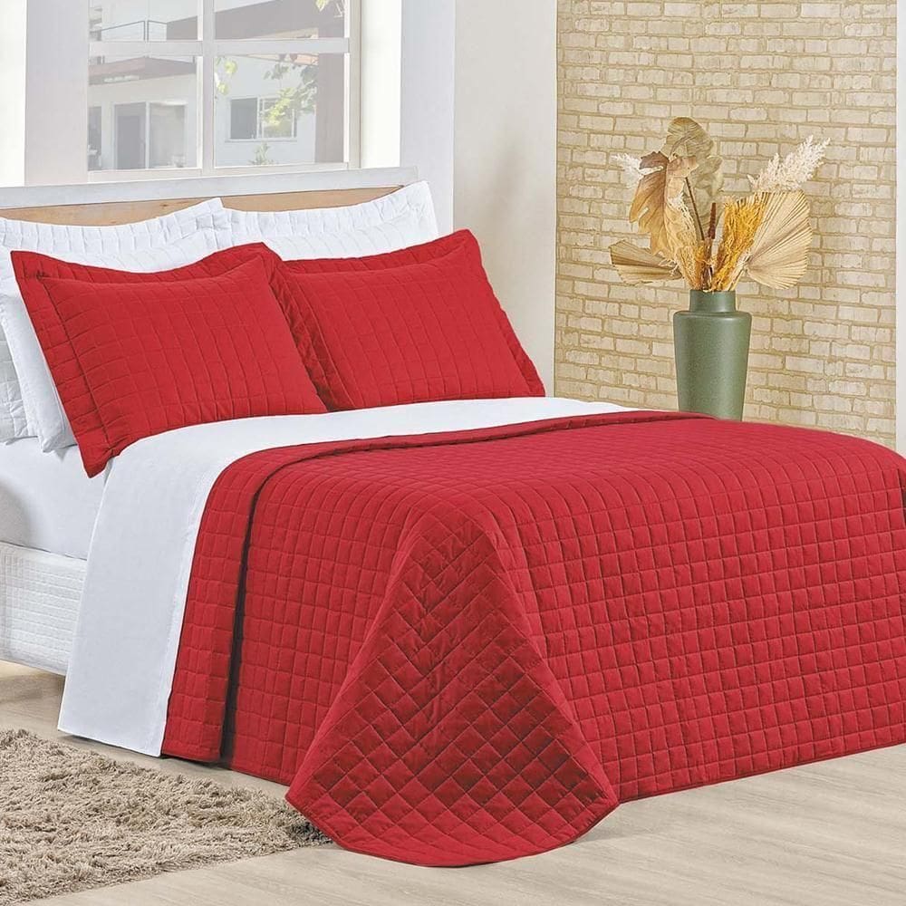 Cobre Leito Queen Montreal Algodão 150 Fios 3 Peças - Vermelho