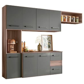 Cozinha Compacta Suspensa Juliete 7 Portas 2 Gavetas Nicioli Carvalho Nature-chumbo