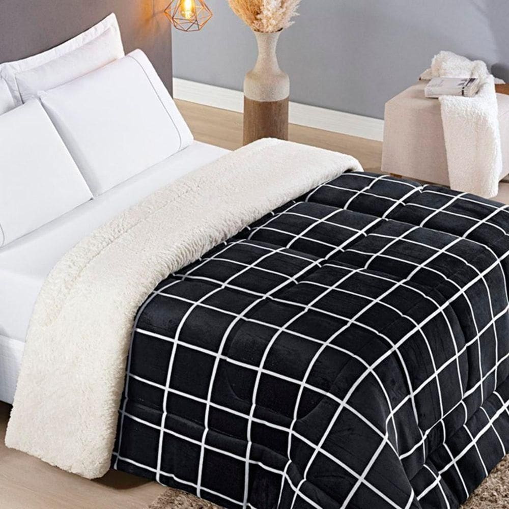 Edredom Queen Coberdrom Sherpa/mantinha Austin 1 Peça - Preto
