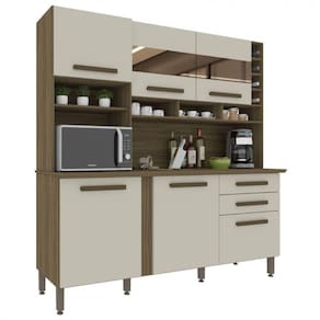 Cozinha Alexia 6 Portas 2 Gavetas Com Espelho Imop Móveis Nogal Off White