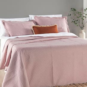 Colcha Queen Chess Dupla Face Micropercal 200 Fios 3 Peças - Rosa Suave