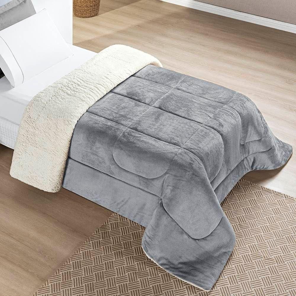 Edredom Solteiro Coberdrom Sherpa/mantinha Everest 1 Peça - Cinza