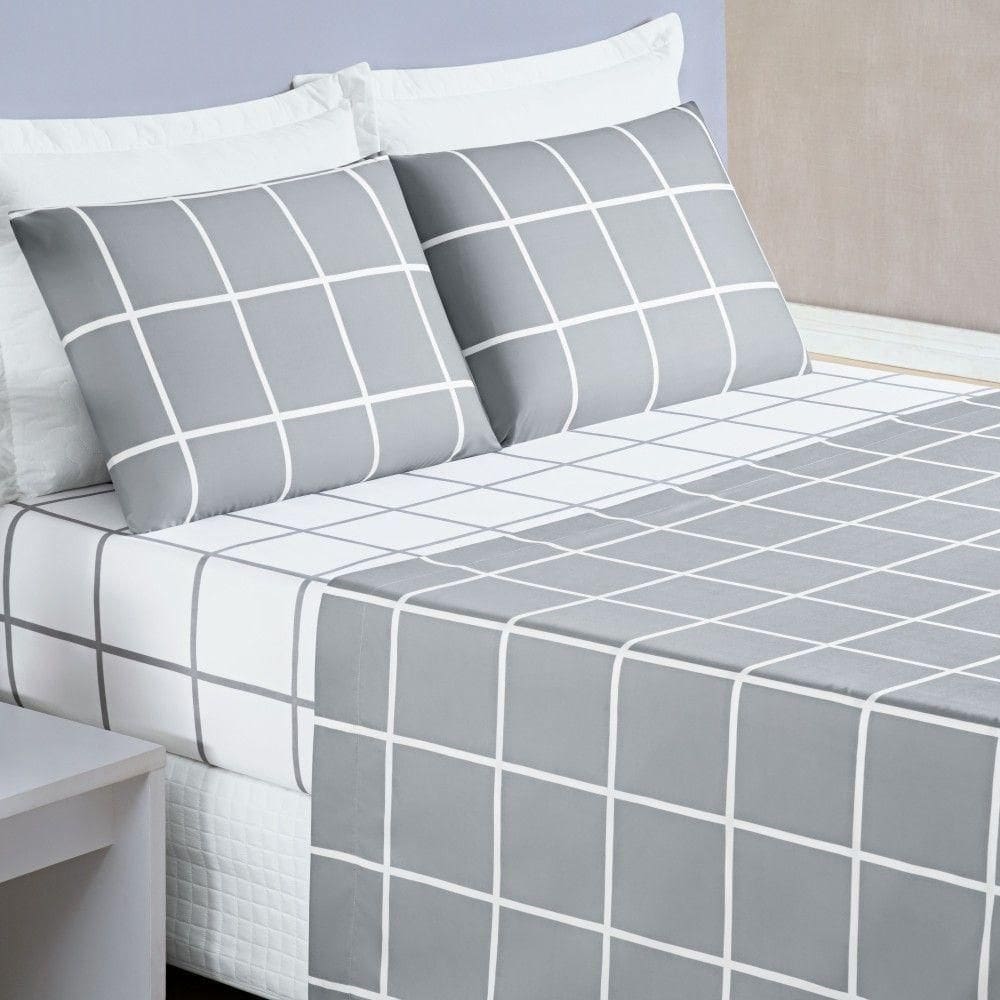 Jogo De Lençol Queen Micropercal 200 Fios Dustin 4 Peças - Cinza