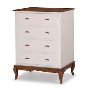 Cômoda de Madeira 4 Gavetas Pés Luiz XV 60816 Hannover Linz Móveis - Branco/Imbuia Glazer
