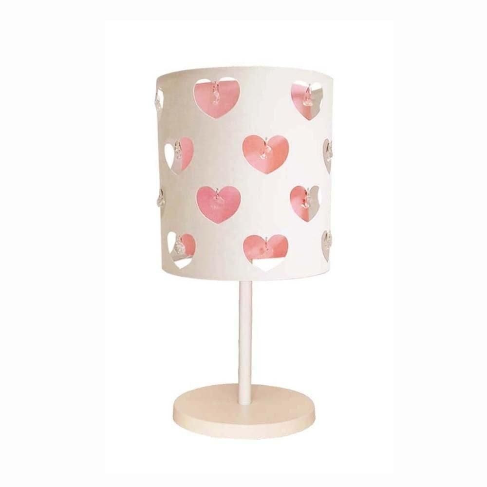 Abajur Infantil Corações com Cristal 20x41 Cm ROSA/BRACO