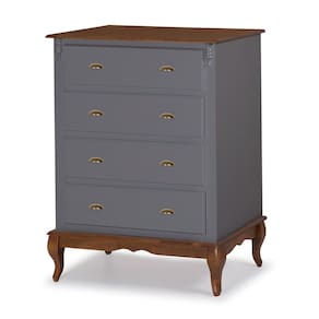 Cômoda de Madeira 4 Gavetas Pés Luiz XV 60816 Hannover Linz Móveis - Cinza/Imbuia Glazer