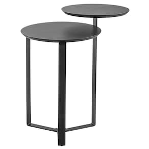 Mesa Lateral Industrial Chanfrada Artesano 44 cm (Largura) 2 Tampos MDP Nero (Preto) Pé Aço Preto