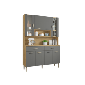 Kit Cozinha Ares com 8 Portas e 2 gavetas - Freijó/Gris