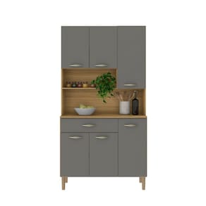 Kit Cozinha Sammy com 6 Portas e 1 Gaveta - Freijó/Gris