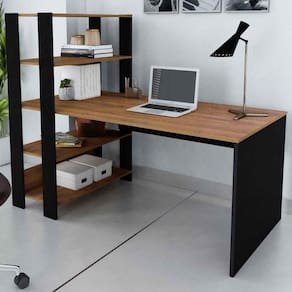 Mesa Escrivaninha Match Com 3 Prateleiras Artely Pinho-preto